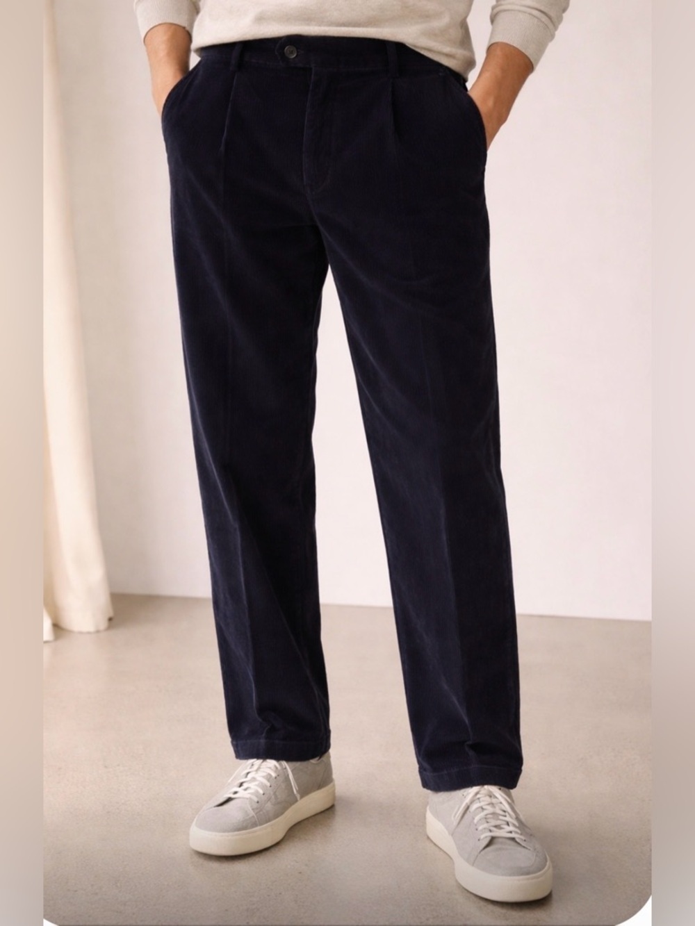Turtleson Mens Dark Navy Blue Corduroy Trousers Classic Fit Cotton Pants Size 38